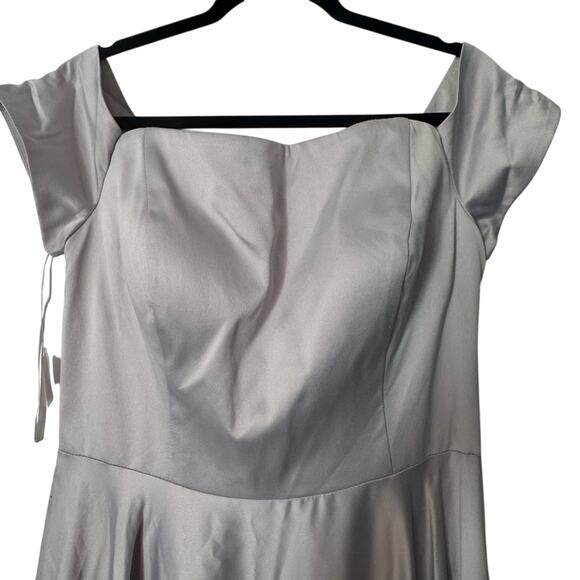 KLEINFELD BEAUTIFUL GREY SATINY OFF SHOULDER DRESS SZ 14 EUC - Picture 2 of 6